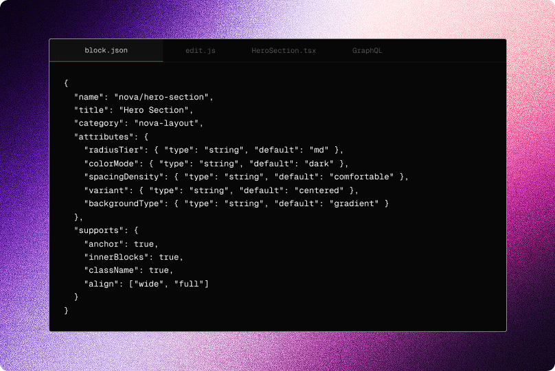 WordPress block → React component.