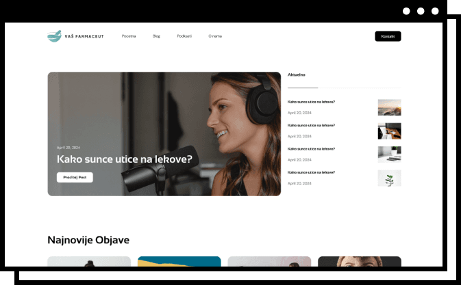 listing the main blog in the main part of the screen and several posts in the list from the blog site